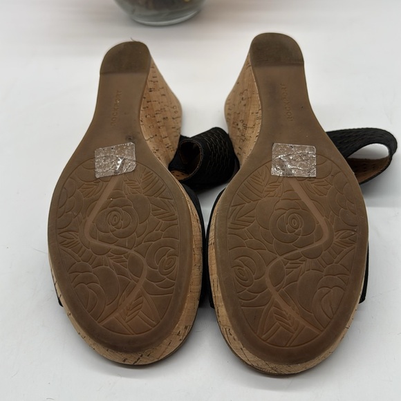 Rockport Black Slip On Two Strap Leather Cuts Out Cork Wedge Sandal Sz 7.5 - Picture 5 of 8